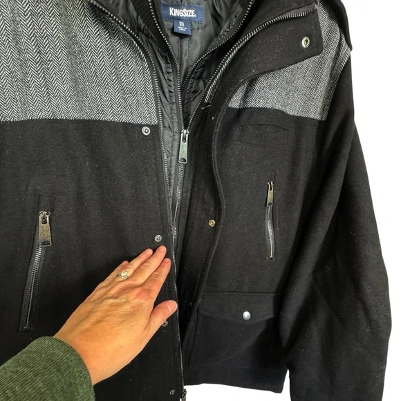 KingSize 2XL BIG Wool Blend Herringbone Multi-Pocket Combat Utility Black Coat